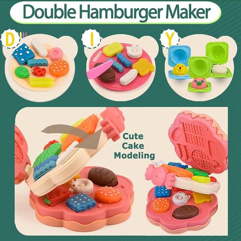 لعب العجين للأطفال، عزيزي دير 43 قطعة من صانعة الآيس كريم للأطفال مجموعات عجينة البرجر وإبداعات المطبخ وأدوات العجين للعب مع 24 عجينة طين، 3 4 6 8 سنوات هدية عيد ميلاد للأولاد والبنات in Kuwait