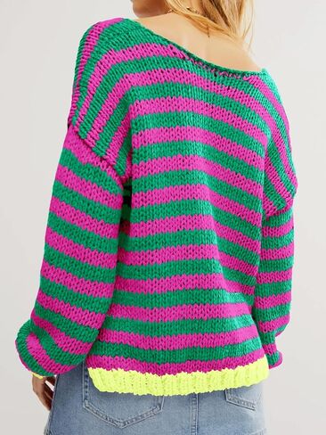 Saodimallsu Womens Striped Sweater V Neck Color Block Long Sleeve Loose Casual Pullover Jumpers in Saudi Arabia