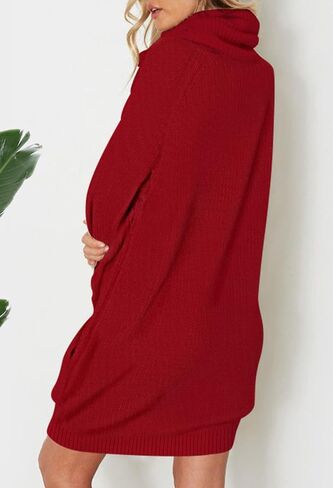 Pink Queen Women Turtleneck Loose Print Christmas Long Sweater Dresses with Pocket in Kuwait