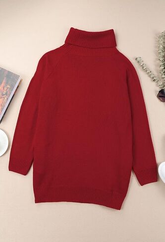 Pink Queen Women Turtleneck Loose Print Christmas Long Sweater Dresses with Pocket in Kuwait