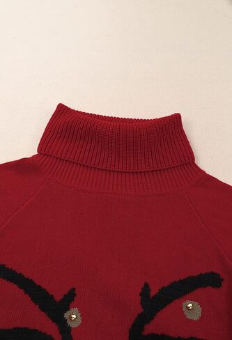 Pink Queen Women Turtleneck Loose Print Christmas Long Sweater Dresses with Pocket in Kuwait
