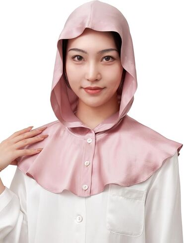 LilySilk 100% غطاء حريري للنساء 22 مللي متر قبعة ليلية حريرية مع أزرار رقبة طويلة قبعة نوم كشكش للعناية والديكور in Kuwait