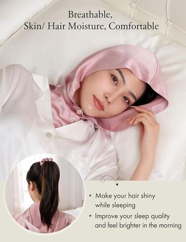 LilySilk 100% غطاء حريري للنساء 22 مللي متر قبعة ليلية حريرية مع أزرار رقبة طويلة قبعة نوم كشكش للعناية والديكور in Kuwait