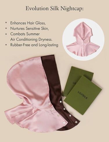 LilySilk 100% غطاء حريري للنساء 22 مللي متر قبعة ليلية حريرية مع أزرار رقبة طويلة قبعة نوم كشكش للعناية والديكور in Kuwait