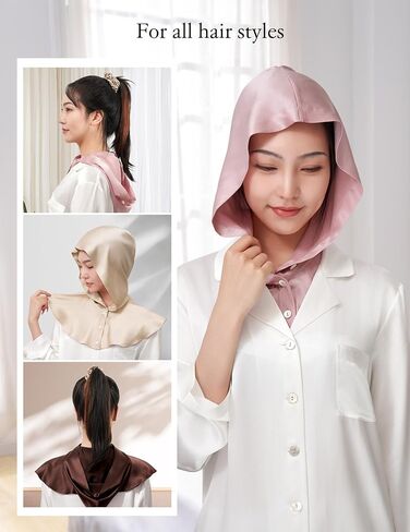 LilySilk 100% غطاء حريري للنساء 22 مللي متر قبعة ليلية حريرية مع أزرار رقبة طويلة قبعة نوم كشكش للعناية والديكور in Kuwait