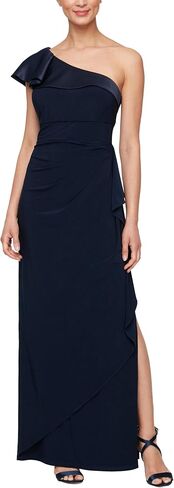 Alex Evenings Women's Long One Matte Jersey Dress with Charmeuse Shoulder Detail Deep in Saudi Arabia