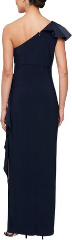 Alex Evenings Women's Long One Matte Jersey Dress with Charmeuse Shoulder Detail Deep in Saudi Arabia