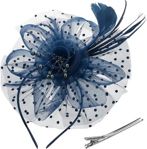 Fascinators Hat for Women Tea Party Headband Kentucky Derby Wedding Flower Cocktail Mesh Ribbons Feathers Hair Clip in Kuwait