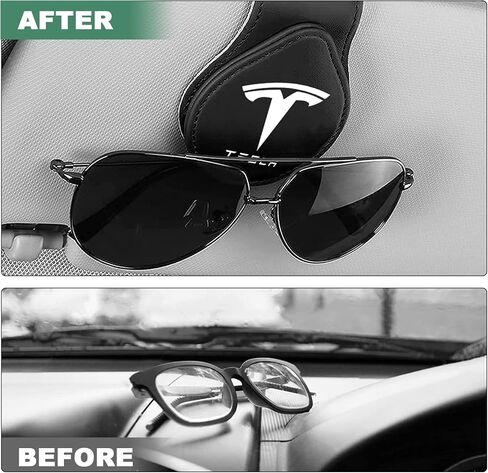 Sunglasses Holder Compatible with Tesla Model Y 3 X S Cybertruck Leather Magnetic Glasses Mount Holder Eyeglasses Sunglasses Clip Visor Sunglass Holder Accessories Gifts for Owners (Black) in Saudi Arabia