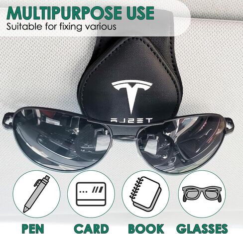 Sunglasses Holder Compatible with Tesla Model Y 3 X S Cybertruck Leather Magnetic Glasses Mount Holder Eyeglasses Sunglasses Clip Visor Sunglass Holder Accessories Gifts for Owners (Black) in Saudi Arabia