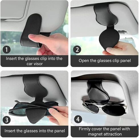 Sunglasses Holder Compatible with Tesla Model Y 3 X S Cybertruck Leather Magnetic Glasses Mount Holder Eyeglasses Sunglasses Clip Visor Sunglass Holder Accessories Gifts for Owners (Black) in Saudi Arabia