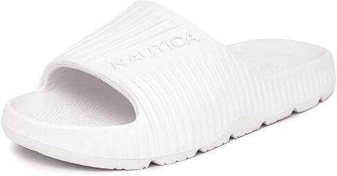 صنادل استحمام رياضية من Nautica Kids للأماكن الداخلية والخارجية - مقاومة للانزلاق، خفيفة الوزن، متينة ومريحة للأولاد والبنات - Arnon Boys - أبيض - مقاس 2 in Saudi Arabia