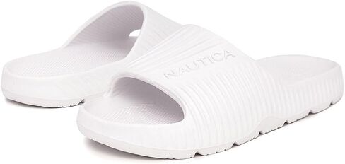 صنادل استحمام رياضية من Nautica Kids للأماكن الداخلية والخارجية - مقاومة للانزلاق، خفيفة الوزن، متينة ومريحة للأولاد والبنات - Arnon Boys - أبيض - مقاس 2 in Saudi Arabia