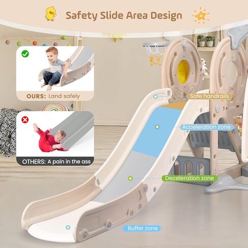 Toddler Slide Set, 5 in 1 Indoor Slide Playgrounds for Toddlers 1-3 Bus Playhouse Outdoor Slide Freestanding Playset with Basketball Hoop Climber Toddler Playground in Saudi Arabia