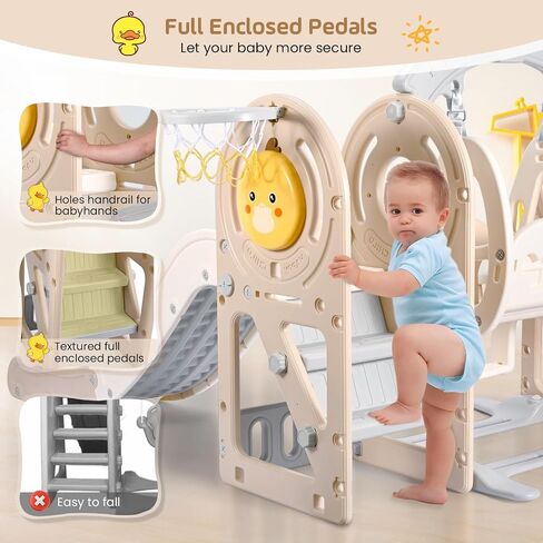 Toddler Slide Set, 5 in 1 Indoor Slide Playgrounds for Toddlers 1-3 Bus Playhouse Outdoor Slide Freestanding Playset with Basketball Hoop Climber Toddler Playground in Saudi Arabia