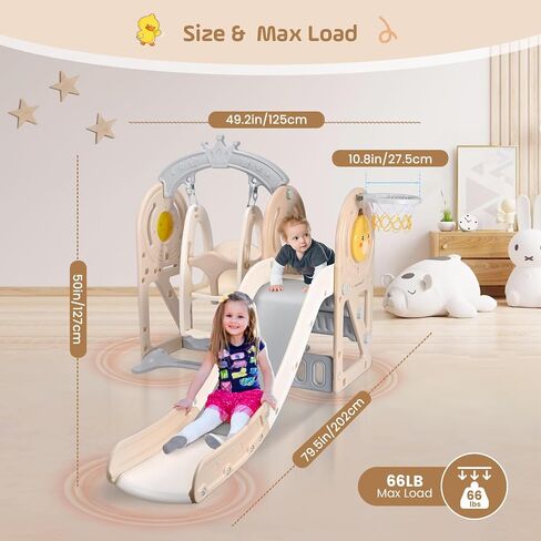 Toddler Slide Set, 5 in 1 Indoor Slide Playgrounds for Toddlers 1-3 Bus Playhouse Outdoor Slide Freestanding Playset with Basketball Hoop Climber Toddler Playground in Saudi Arabia