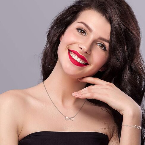 قلادة إنفينيتي لصديقتك مع سوار إنفينيتي من الفضة الاسترليني للنساء مجموعة مجوهرات لا نهاية لها من الحب إنفينيتي هدايا عيد ميلاد للفتيات الأم in Kuwait