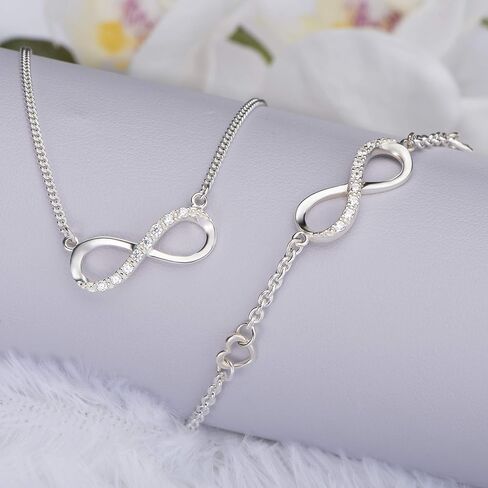 قلادة إنفينيتي لصديقتك مع سوار إنفينيتي من الفضة الاسترليني للنساء مجموعة مجوهرات لا نهاية لها من الحب إنفينيتي هدايا عيد ميلاد للفتيات الأم in Kuwait