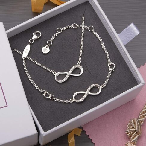 قلادة إنفينيتي لصديقتك مع سوار إنفينيتي من الفضة الاسترليني للنساء مجموعة مجوهرات لا نهاية لها من الحب إنفينيتي هدايا عيد ميلاد للفتيات الأم in Kuwait