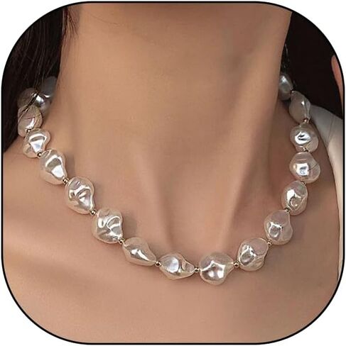 Natural Pearl Pendant Necklace for Women Teen Girls,Adjustable Baroque Dainty Pearl Beads Choker,Charming Simplify Daily Jewelry Gift in Saudi Arabia