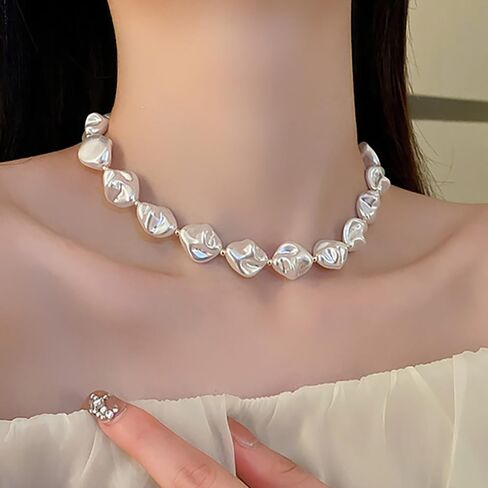 Natural Pearl Pendant Necklace for Women Teen Girls,Adjustable Baroque Dainty Pearl Beads Choker,Charming Simplify Daily Jewelry Gift in Saudi Arabia