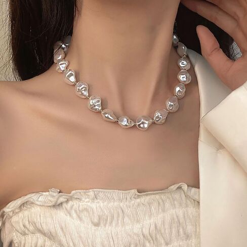 Natural Pearl Pendant Necklace for Women Teen Girls,Adjustable Baroque Dainty Pearl Beads Choker,Charming Simplify Daily Jewelry Gift in Saudi Arabia