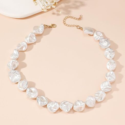 Natural Pearl Pendant Necklace for Women Teen Girls,Adjustable Baroque Dainty Pearl Beads Choker,Charming Simplify Daily Jewelry Gift in Saudi Arabia