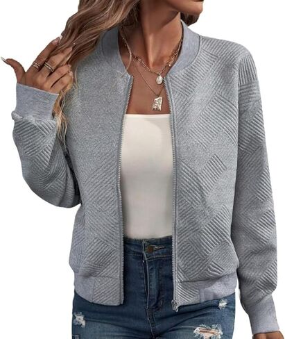 Womens Long Sleeve Zip Up Sweatshirts Jackets Full Zipper Lightweight Jacket Casual Loose Outwear Coat in Kuwait