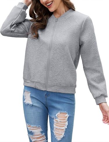 Womens Long Sleeve Zip Up Sweatshirts Jackets Full Zipper Lightweight Jacket Casual Loose Outwear Coat in Kuwait