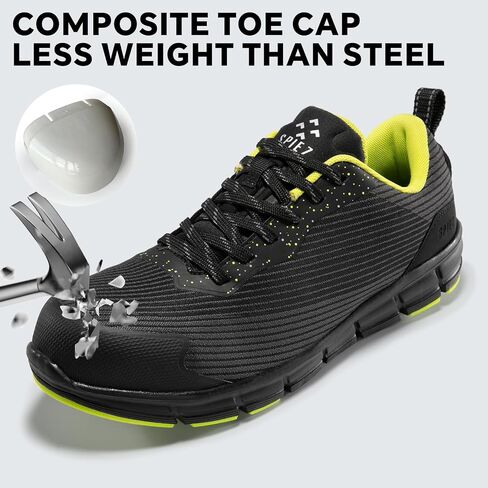 SPIEZ Waterproof Safety Shoes for Men Women, Lightweight Composite Toe Work Shoes Black Green US4-13.5 in Saudi Arabia