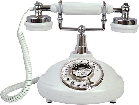 Retro Corded Landline Phone, TelPal White Classic Vintage Old Fashion Telephone for Home & Office, Wired Antique Home Phone Gift for Seniors (Rotary Dial Button) in Saudi Arabia