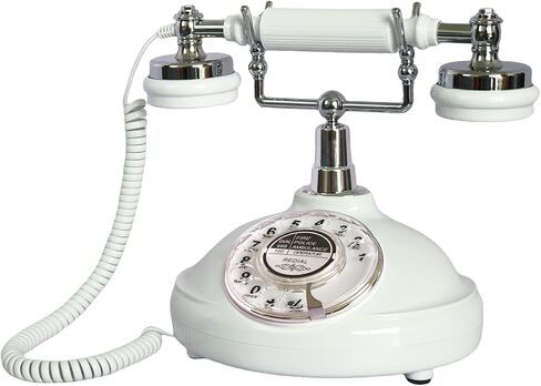 Retro Corded Landline Phone, TelPal White Classic Vintage Old Fashion Telephone for Home & Office, Wired Antique Home Phone Gift for Seniors (Rotary Dial Button) in Saudi Arabia