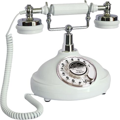 Retro Corded Landline Phone, TelPal White Classic Vintage Old Fashion Telephone for Home & Office, Wired Antique Home Phone Gift for Seniors (Rotary Dial Button) in Saudi Arabia