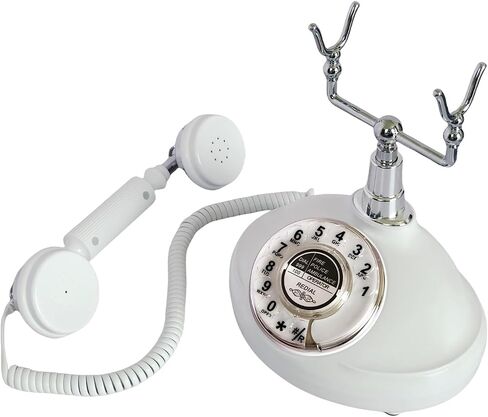 Retro Corded Landline Phone, TelPal White Classic Vintage Old Fashion Telephone for Home & Office, Wired Antique Home Phone Gift for Seniors (Rotary Dial Button) in Saudi Arabia
