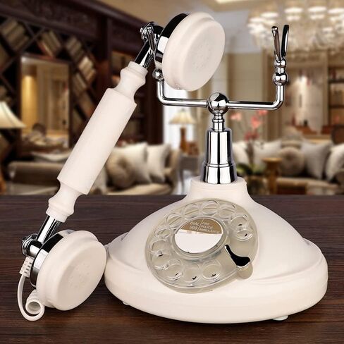 Retro Corded Landline Phone, TelPal White Classic Vintage Old Fashion Telephone for Home & Office, Wired Antique Home Phone Gift for Seniors (Rotary Dial Button) in Saudi Arabia
