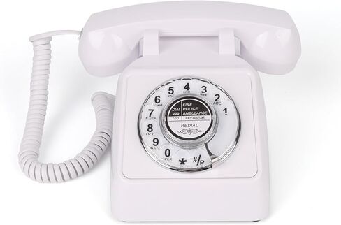 Rotary Retro Phone, Landline Phone with Old Fashion Rotary Dial, Adjustable Volume Corded Phone with Redial Function, Decorative Retro Phones for Home/Office, Vintage Gift Phone, White in Saudi Arabia
