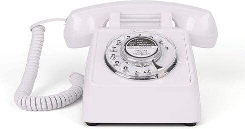 Rotary Retro Phone, Landline Phone with Old Fashion Rotary Dial, Adjustable Volume Corded Phone with Redial Function, Decorative Retro Phones for Home/Office, Vintage Gift Phone, White in Saudi Arabia
