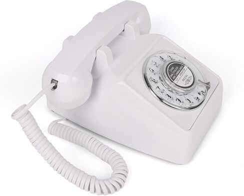 Rotary Retro Phone, Landline Phone with Old Fashion Rotary Dial, Adjustable Volume Corded Phone with Redial Function, Decorative Retro Phones for Home/Office, Vintage Gift Phone, White in Saudi Arabia