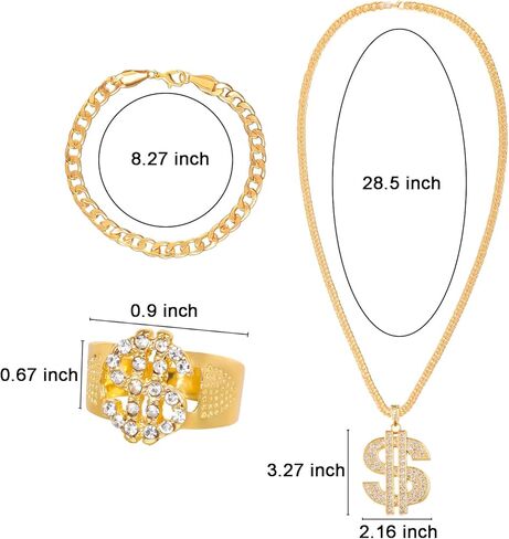 5 قطع أزياء الهيب هوب مجموعات 80s 90s الهيب هوب الملحقات الزي لمغني الراب زي الملحقات سلسلة ذهبية وهمية مغني الراب تحت عنوان ملابس الحفلات الملحقات للرجال الأولاد in Kuwait