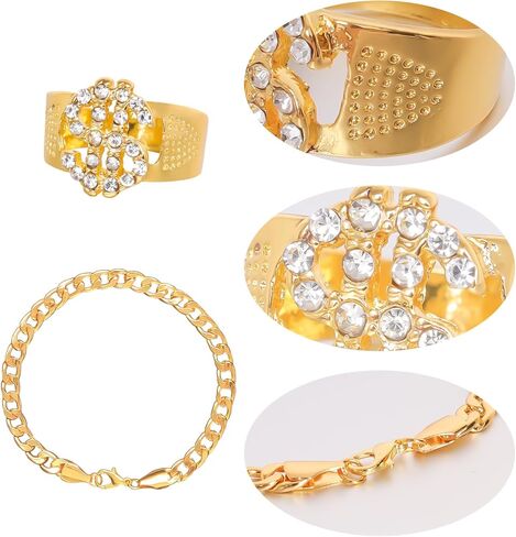 5 قطع أزياء الهيب هوب مجموعات 80s 90s الهيب هوب الملحقات الزي لمغني الراب زي الملحقات سلسلة ذهبية وهمية مغني الراب تحت عنوان ملابس الحفلات الملحقات للرجال الأولاد in Kuwait