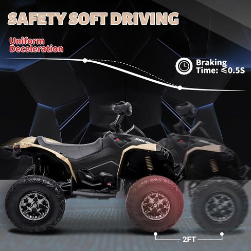 GAOMON Kids ATV 4 Wheeler, 12V Ride on Toy Car Bombardier Licensed BRP Can-am, Quad Electric Vehicles with Remote Control, LED Lights, Spring Suspension, Treaded Tires, Music, USB & AUX, Khaki in Saudi Arabia
