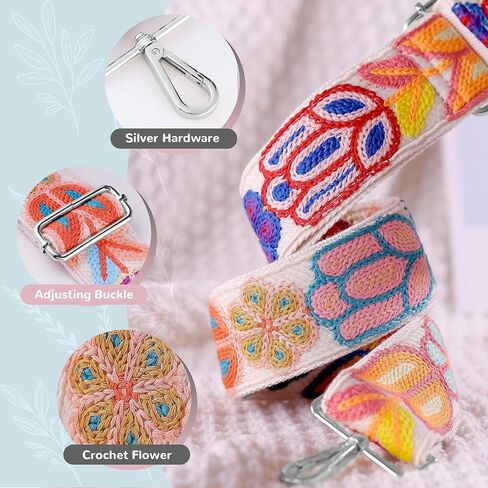 Crochet Purse Strap,Floral Purse Straps Replacement for Crossbody Messenger Travel Defful Bags(Silver Hardware) in Saudi Arabia