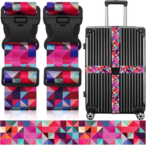 Luggage Straps for Suitcases, Travel Adjustable Belt with Quick Release Buckle, Heavy Duty Nylon Bag Packing Strap, Unique Bright Identifiers Business Travel Accessories (2 Pack)-Colorful Block in Saudi Arabia