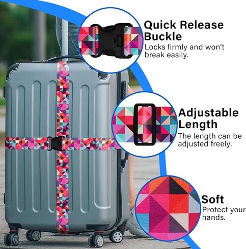 Luggage Straps for Suitcases, Travel Adjustable Belt with Quick Release Buckle, Heavy Duty Nylon Bag Packing Strap, Unique Bright Identifiers Business Travel Accessories (2 Pack)-Colorful Block in Saudi Arabia