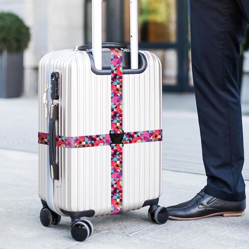 Luggage Straps for Suitcases, Travel Adjustable Belt with Quick Release Buckle, Heavy Duty Nylon Bag Packing Strap, Unique Bright Identifiers Business Travel Accessories (2 Pack)-Colorful Block in Saudi Arabia