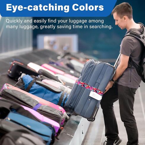 Luggage Straps for Suitcases, Travel Adjustable Belt with Quick Release Buckle, Heavy Duty Nylon Bag Packing Strap, Unique Bright Identifiers Business Travel Accessories (2 Pack)-Colorful Block in Saudi Arabia
