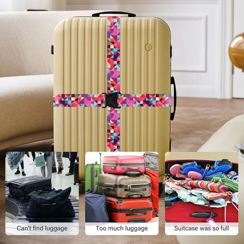 Luggage Straps for Suitcases, Travel Adjustable Belt with Quick Release Buckle, Heavy Duty Nylon Bag Packing Strap, Unique Bright Identifiers Business Travel Accessories (2 Pack)-Colorful Block in Saudi Arabia
