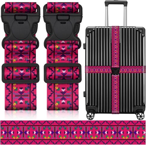Luggage Straps for Suitcases, Travel Adjustable Belt with Quick Release Buckle, Heavy Duty Nylon Bag Packing Strap, Unique Bright Identifiers Business Travel Accessories (2 Pack)-Colorful Block in Saudi Arabia