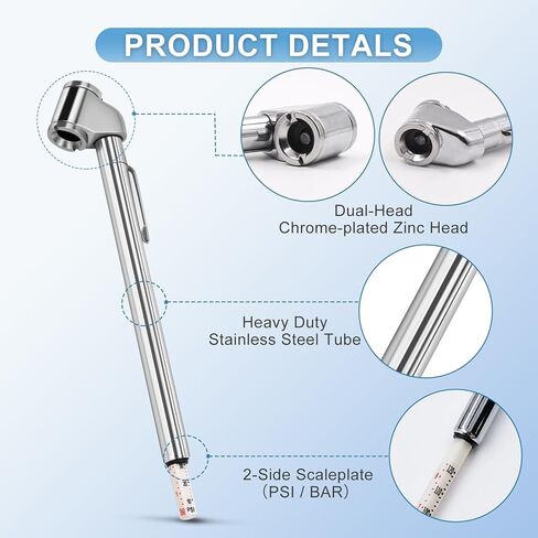 مقياس ضغط الإطارات بالقلم الرصاص، 10-120 رطل لكل بوصة مربعة، مقياس هواء مزدوج الرأس، ضغط الإطارات شديد التحمل، مقياس صمام الإطارات للشاحنة والسيارات RV ATV والدراجات النارية (عبوة واحدة) in Kuwait