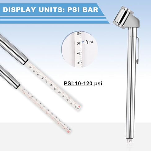 مقياس ضغط الإطارات بالقلم الرصاص، 10-120 رطل لكل بوصة مربعة، مقياس هواء مزدوج الرأس، ضغط الإطارات شديد التحمل، مقياس صمام الإطارات للشاحنة والسيارات RV ATV والدراجات النارية (عبوة واحدة) in Kuwait